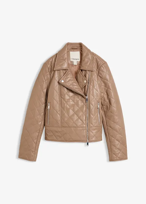 Veste biker matelass&eacute;e en cuir d&rsquo;agneau nappa, bonprix