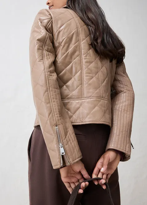 Veste biker matelass&eacute;e en cuir d&rsquo;agneau nappa, bonprix