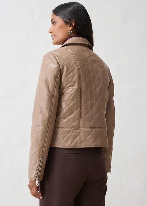 Veste biker matelass&eacute;e en cuir d&rsquo;agneau nappa, bonprix