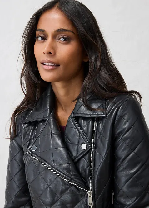 Gesteppte Leder-Biker-Jacke aus Lammnappa, bonprix