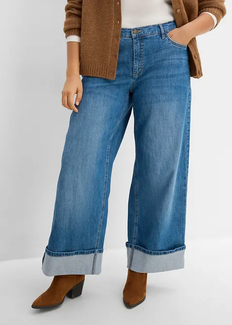 Wide-Leg-Jeans mit Umschlag, bonprix
