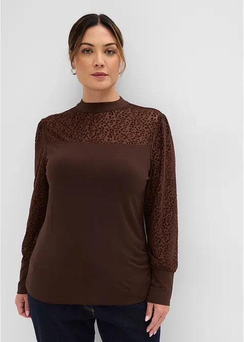 T-shirt manches longues en viscose m&eacute;lang&eacute;e, bonprix