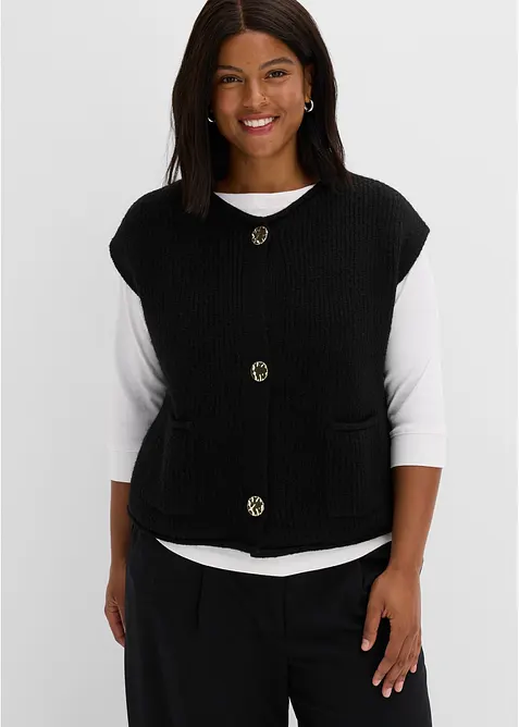 Gilet sans manches en maille &agrave; boutons d&eacute;coratifs, bonprix