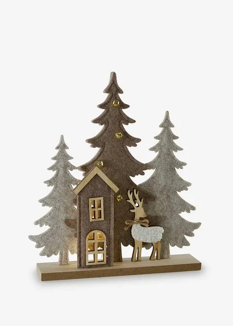 Objet d&eacute;co LED sapins avec maison, bonprix