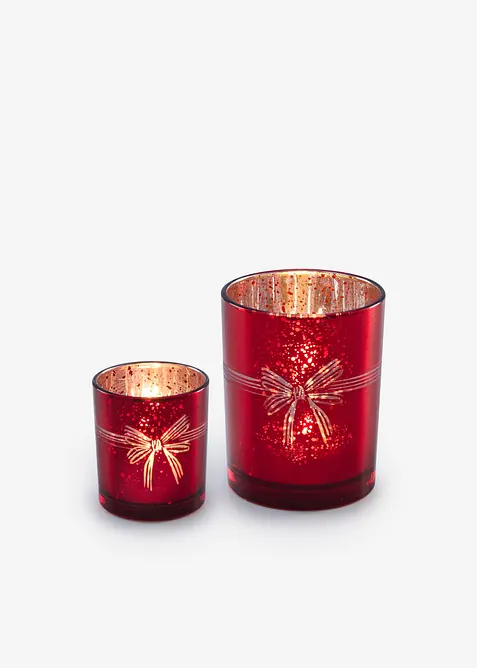 Porte-bougie chauffe-plat avec n&oelig;ud de Noel (ens. 2&nbsp;pces), bonprix
