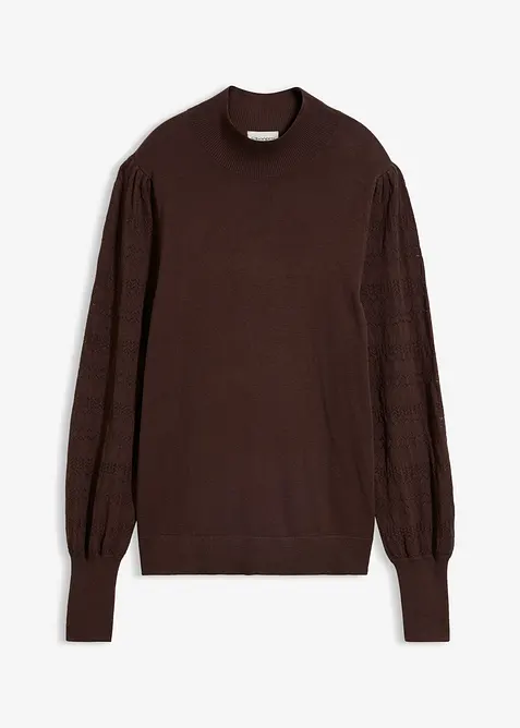 Pull en fine maille &agrave; manches ajour&eacute;es, bonprix