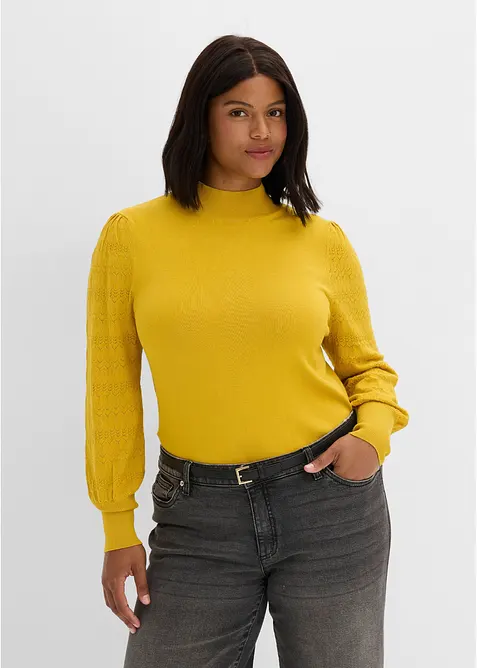 Pull en fine maille &agrave; manches ajour&eacute;es, bonprix