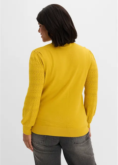 Pull en fine maille &agrave; manches ajour&eacute;es, bonprix