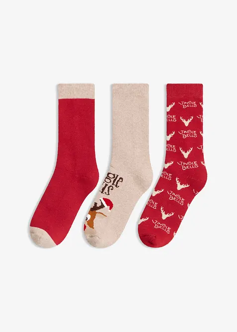 Thermo Socken mit Weihnachtsmotiv und Innenfrottee (3er Pack), bonprix