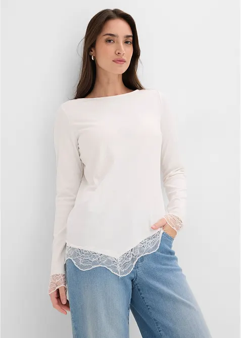 T-shirt manches longues avec dentelle &agrave; la base, bonprix
