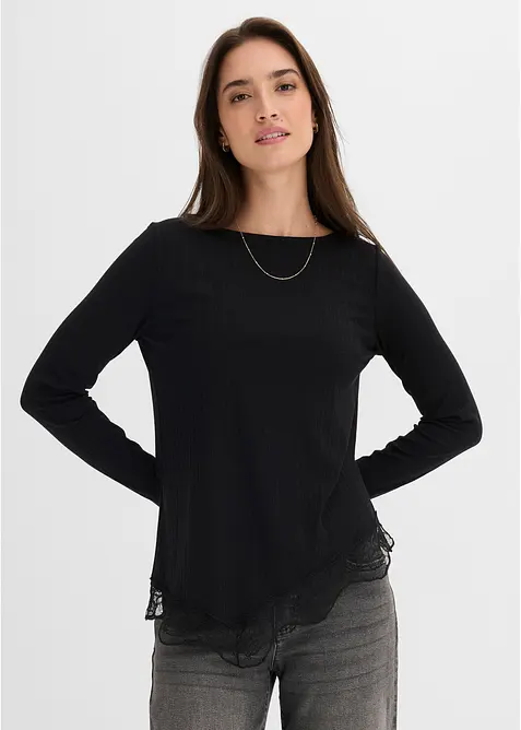 T-shirt manches longues avec dentelle &agrave; la base, bonprix