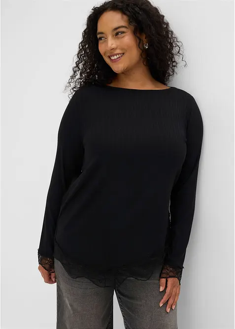 T-shirt manches longues avec dentelle &agrave; la base, bonprix