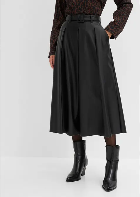 Jupe pliss&eacute;e enduite et ceinture (ens. 2&nbsp;pces), bonprix