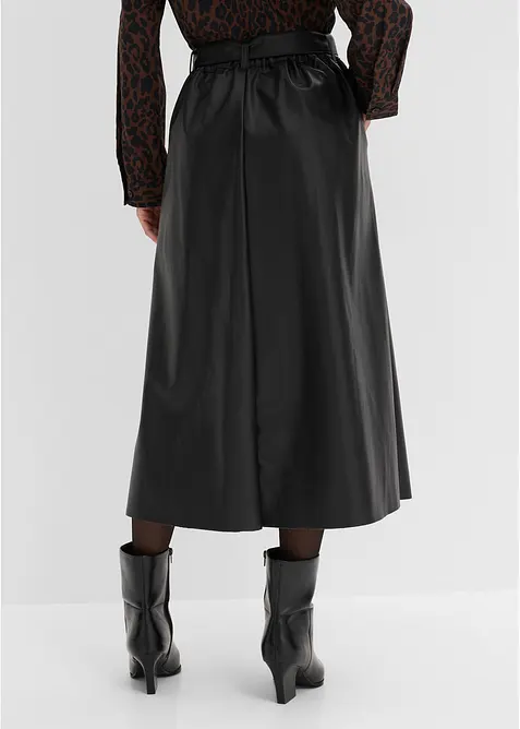 Jupe pliss&eacute;e enduite et ceinture (ens. 2&nbsp;pces), bonprix