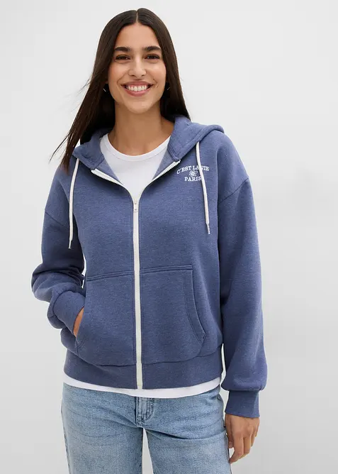 Sweat zipp&eacute; &agrave; capuche en coton m&eacute;lang&eacute;, bonprix