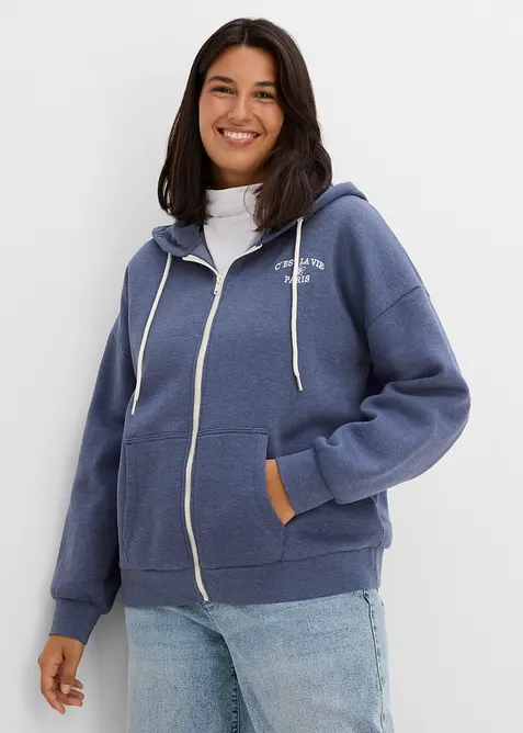 Sweat zipp&eacute; &agrave; capuche en coton m&eacute;lang&eacute;, bonprix