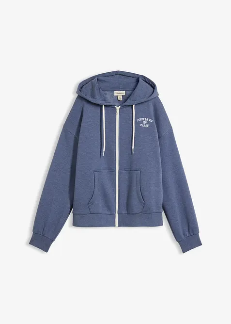 Sweat zipp&eacute; &agrave; capuche en coton m&eacute;lang&eacute;, bonprix