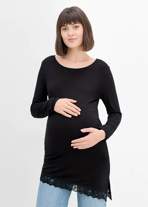T-shirt de grossesse &eacute;l&eacute;gant avec base bord&eacute;e de dentelle, bonprix
