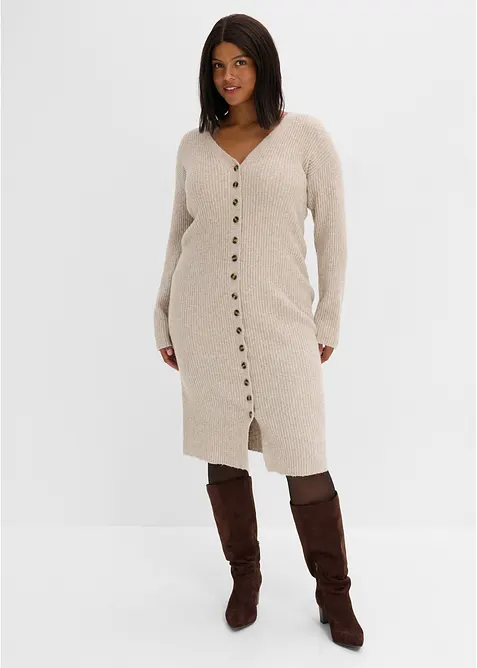 Robe midi en maille &agrave; boutons, bonprix