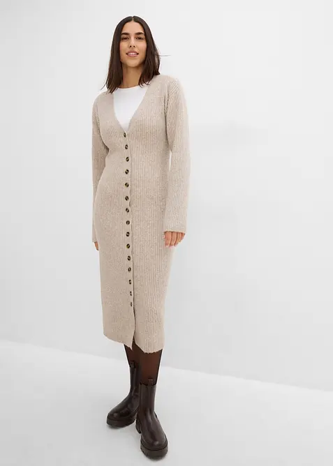 Robe midi en maille &agrave; boutons, bonprix