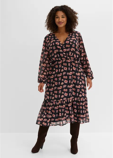 Robe midi en mousseline imprim&eacute;e, bonprix