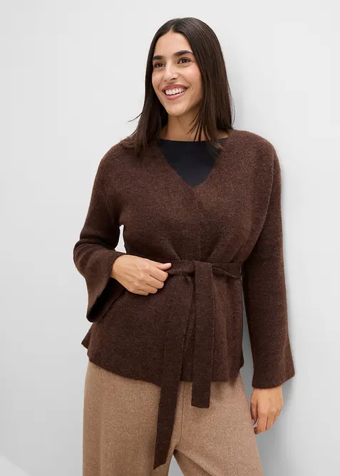Gilet en maille avec ceinture &agrave; nouer, bonprix
