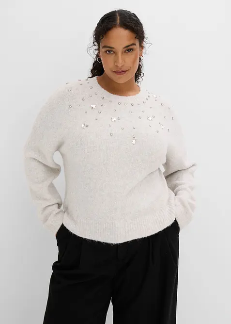Pullover mit Applikation und Wollanteil, bonprix