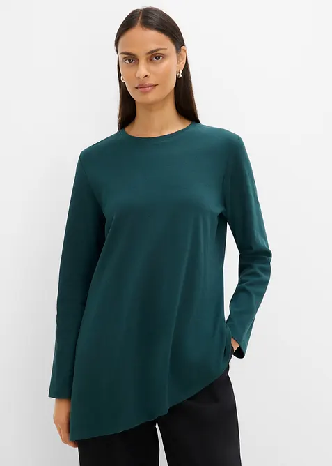 T-shirt asym&eacute;trique &agrave; manches longues, 100% coton, bonprix