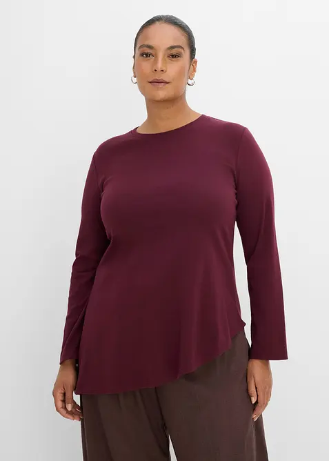 T-shirt asym&eacute;trique &agrave; manches longues, 100% coton, bonprix