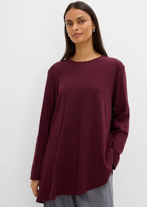 T-shirt asym&eacute;trique &agrave; manches longues, 100% coton, bonprix