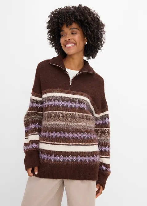 Pull long &agrave; motif Fair Isle, bonprix