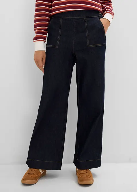 Jean Wide Leg, taille haute avec poches plaqu&eacute;es, bonprix