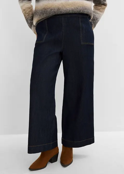 Wide-Leg-Jeans, High Waist mit aufgesetzten Taschen, bonprix