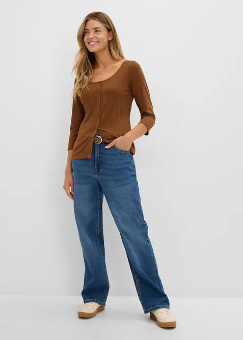 Jean Wide Leg, taille mi-haute avec d&eacute;tails l&eacute;opard, bonprix