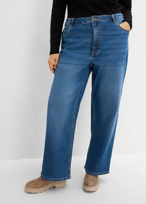 Jean Wide Leg, taille mi-haute avec d&eacute;tails l&eacute;opard, bonprix