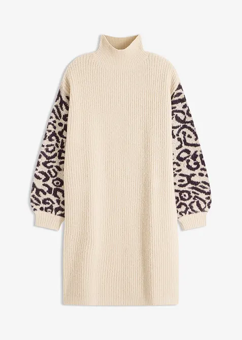 Oversized Strickkleid mit Leomuster, bonprix