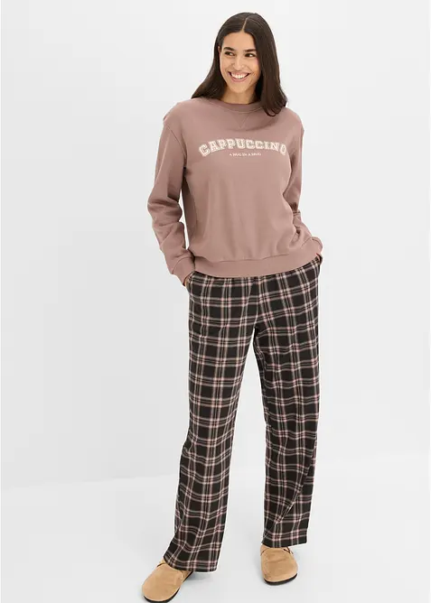Loungewear Sweat Hausanzug mit Flanellhose, bonprix
