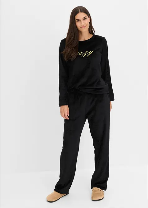Loungewear Hausanzug aus Kuschelfleece mit Stickerei, bonprix