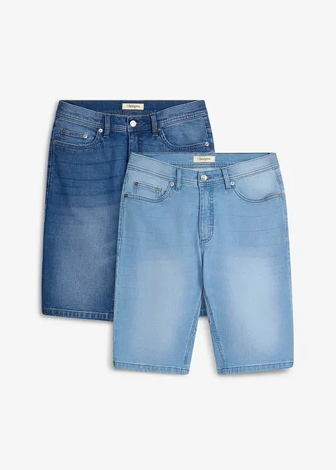 Lot de 2 bermudas regular en jean extensible, entrejambe renforc&eacute;, bonprix