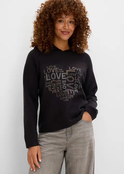 Feinstrickpullover mit Glitzersteinchen, bonprix