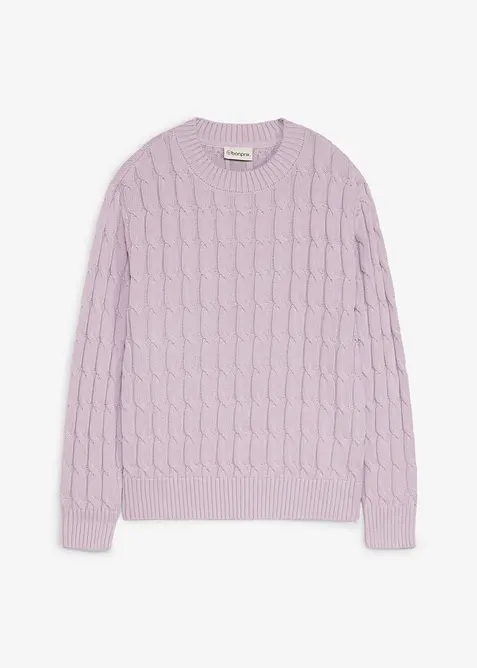 Pull &agrave; motif torsad&eacute; en maille 100% coton, bonprix