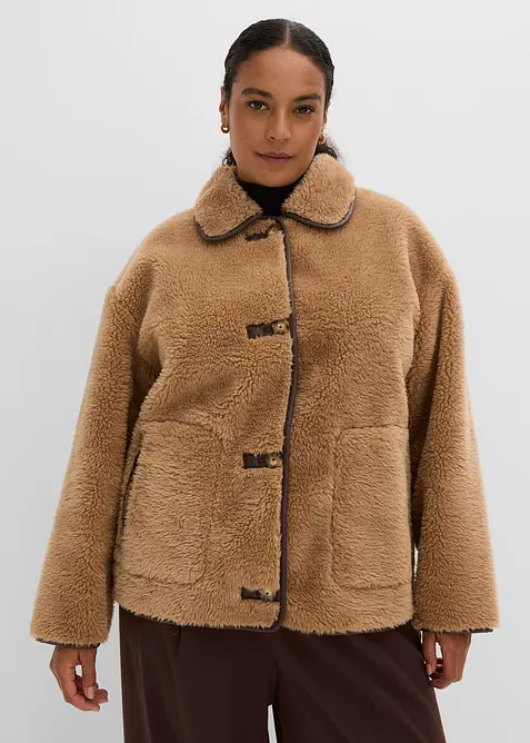 Fellimitat-Jacke mit dekorativen Riegelkn&ouml;pfen, bonprix