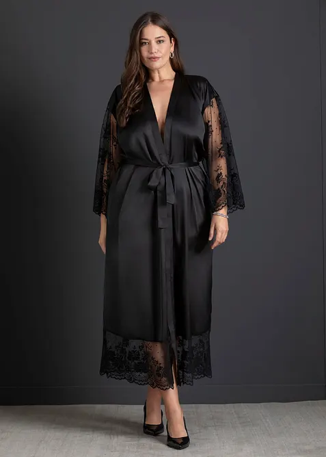 Satin Kimono mit Spitze, bonprix