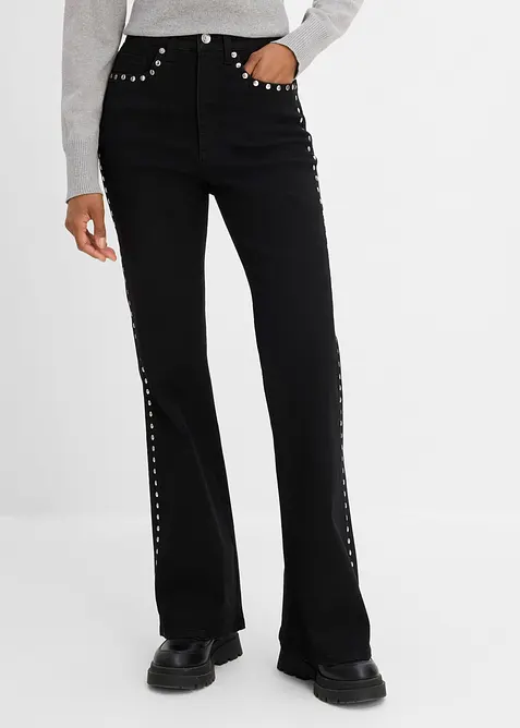 Flared-Jeans High Waist mit Nietenbesatz, bonprix
