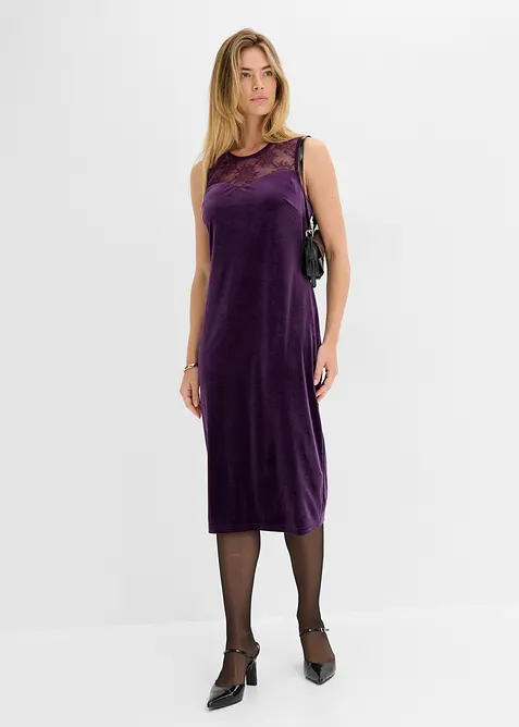 Kleid aus Samt mit Spitzeneinsatz, bonprix