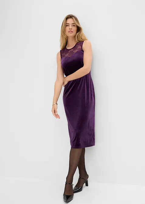 Kleid aus Samt mit Spitzeneinsatz, bonprix