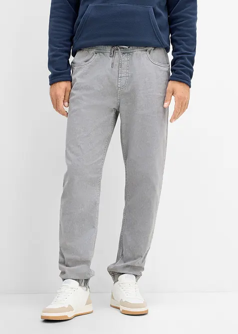 Relaxed-Fit Schlupfhose aus reinem Baumwoll-Twill, Tapered, bonprix
