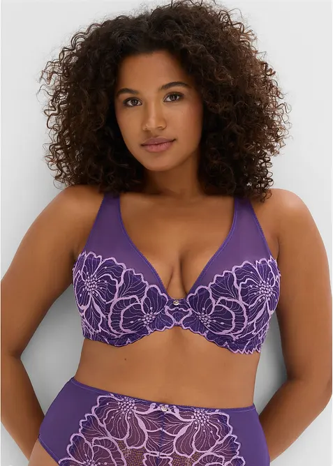 Soutien-gorge &agrave; coques avec dentelle bicolore, bonprix