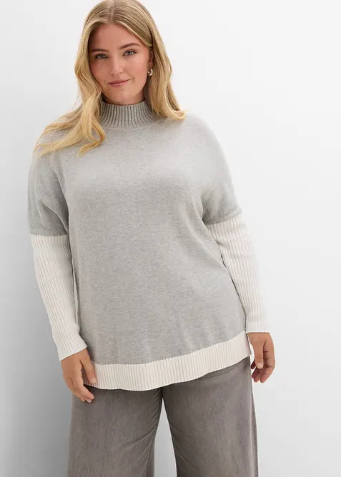Loose-Fit Pullover mit seitlichem Schlitz aus Baumwoll-Mix, bonprix