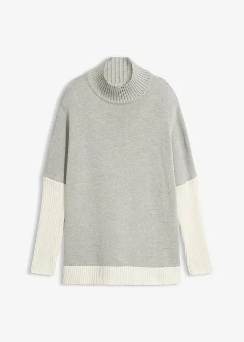 Pull Loose Fit en coton m&eacute;lang&eacute;, fendu sur le c&ocirc;t&eacute;, bonprix
